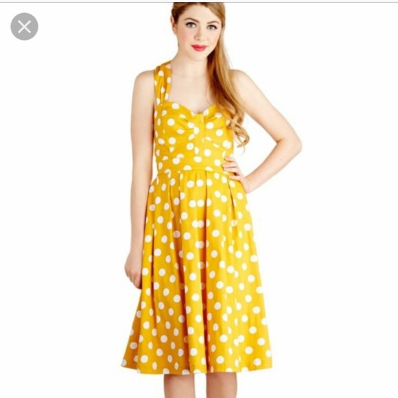 Yellow Polka Dot Halter Dress - Picture 1 of 8